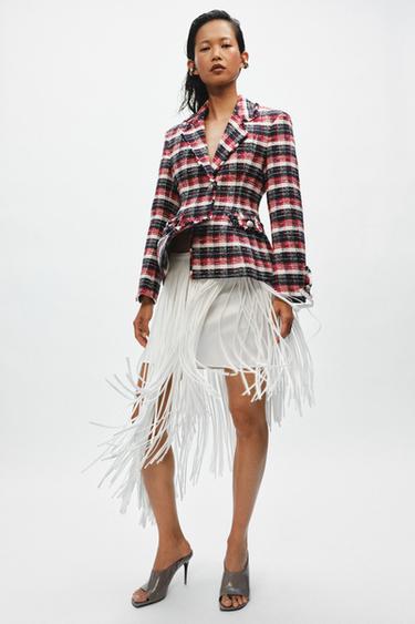 ZW COLLECTION CHECK PEPLUM BLAZER - Red by Zara