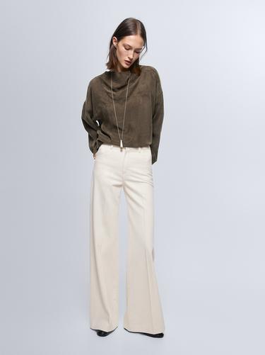Zara High-waist palazzo jeans - Ecru - Image 0