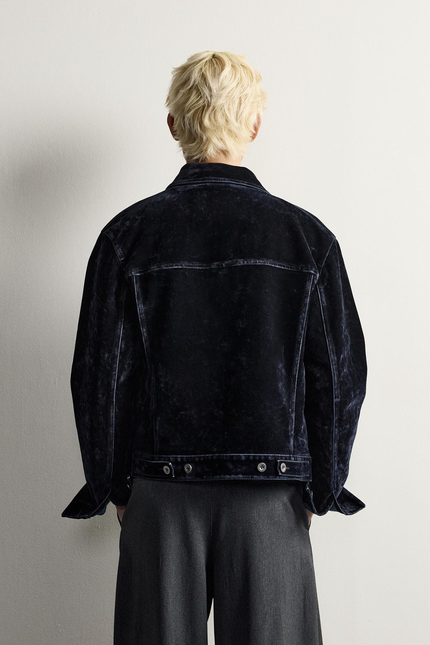 Мужская куртка Zara Flocked Denim Cropped Jacket, цвет: Синий — фото 3