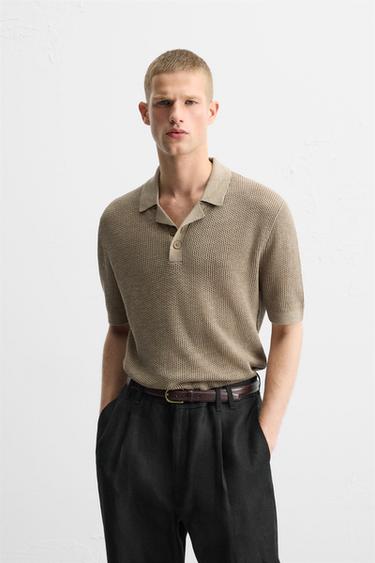 TEXTURED KNIT POLO SHIRT - Beige by Zara