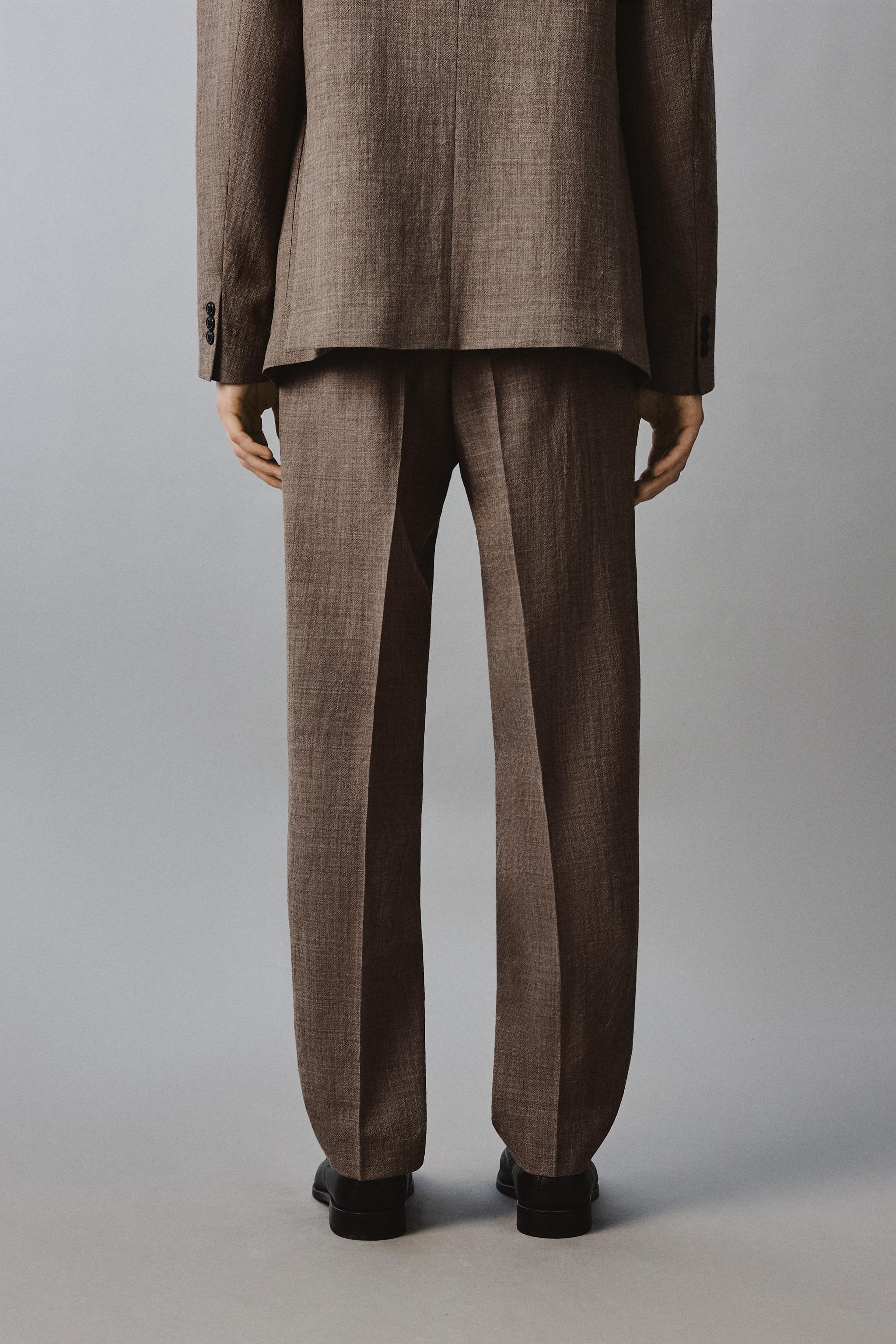100% WOOL TEXTURED SUIT PANTS