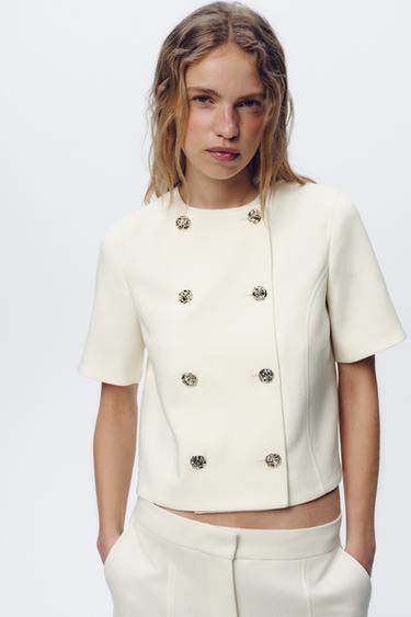 SHORT SLEEVE DOUBLE-BREASTED BLAZER - Ecru by Zara