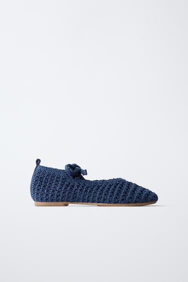 CROCHET BALLET FLATS WITH BOW - Blue by Zara