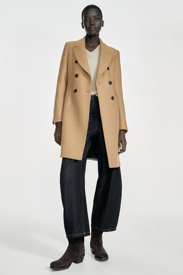 CASACO CRUZADO COM OMBREIRAS - castanho da Zara