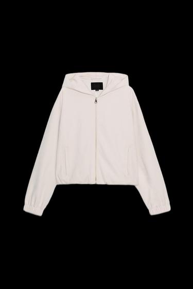 Zara HOODED BOMBER JACKET - Ecru
