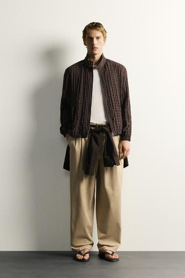 BLOUSON COURT À CARREAUX - Chocolat de Zara