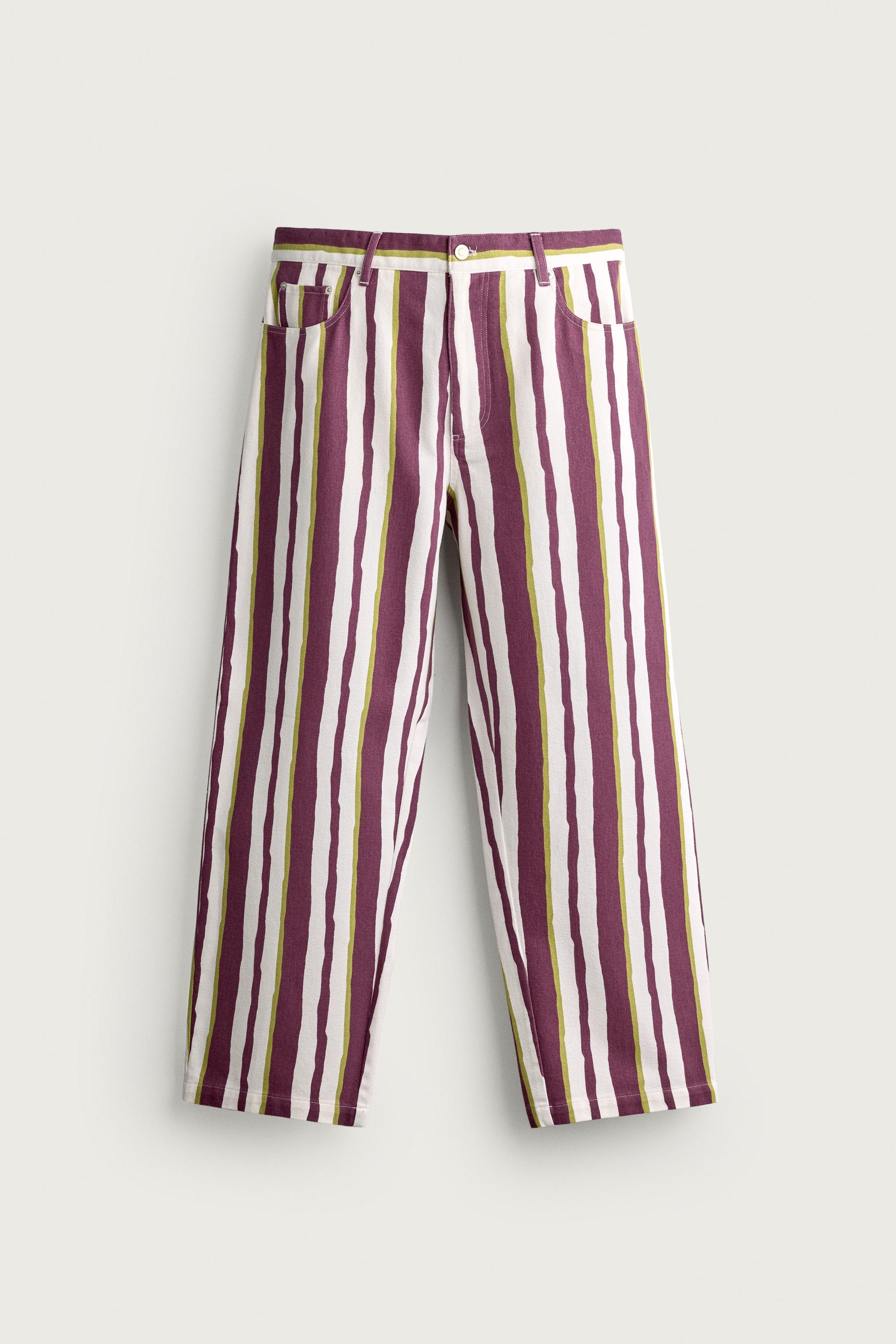 STRIPED STRAIGHT FIT PANTS — Purple