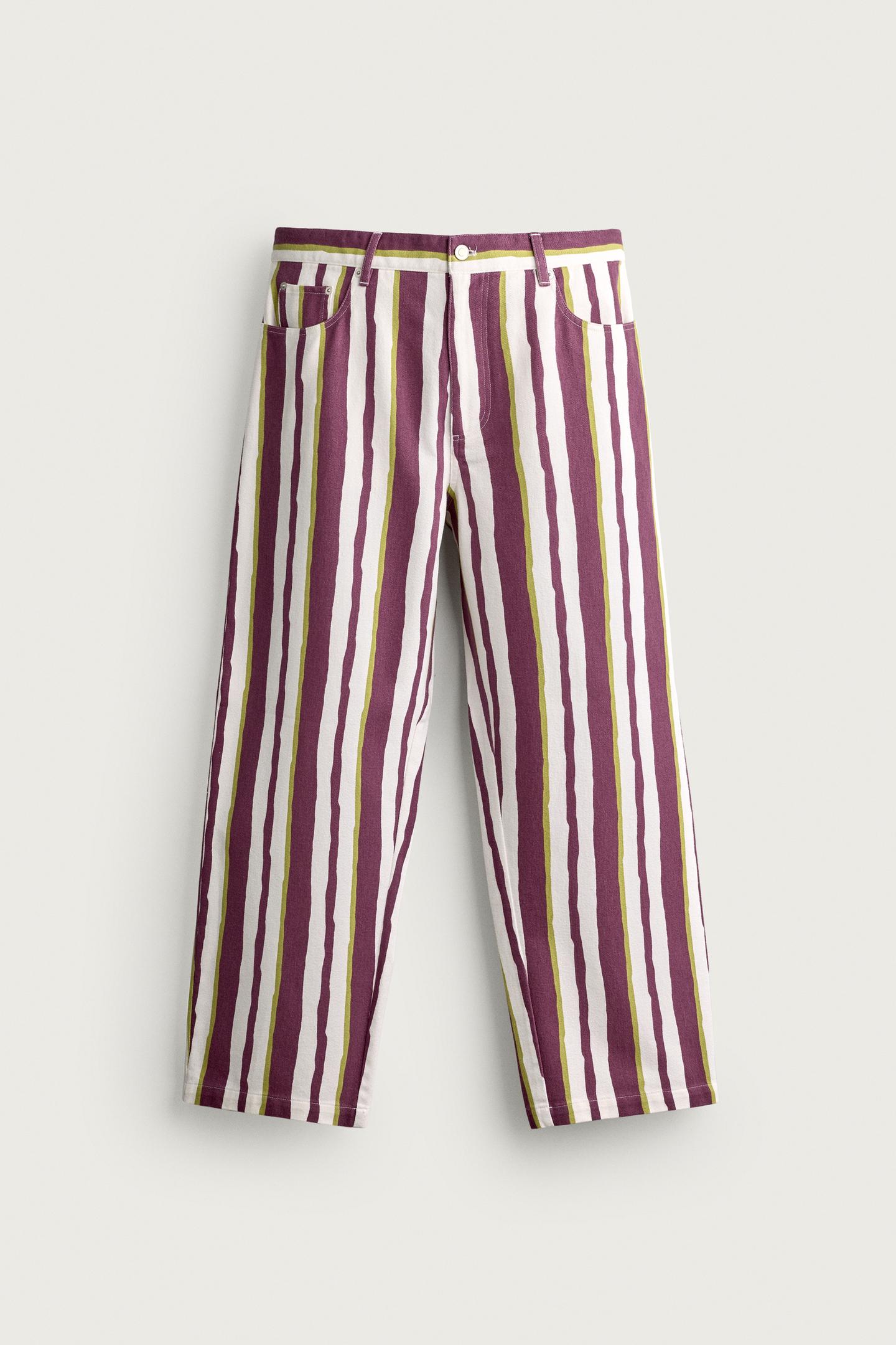 Мужские брюки Zara Striped Straight Fit, цвет: Фиолетовый — фото 6