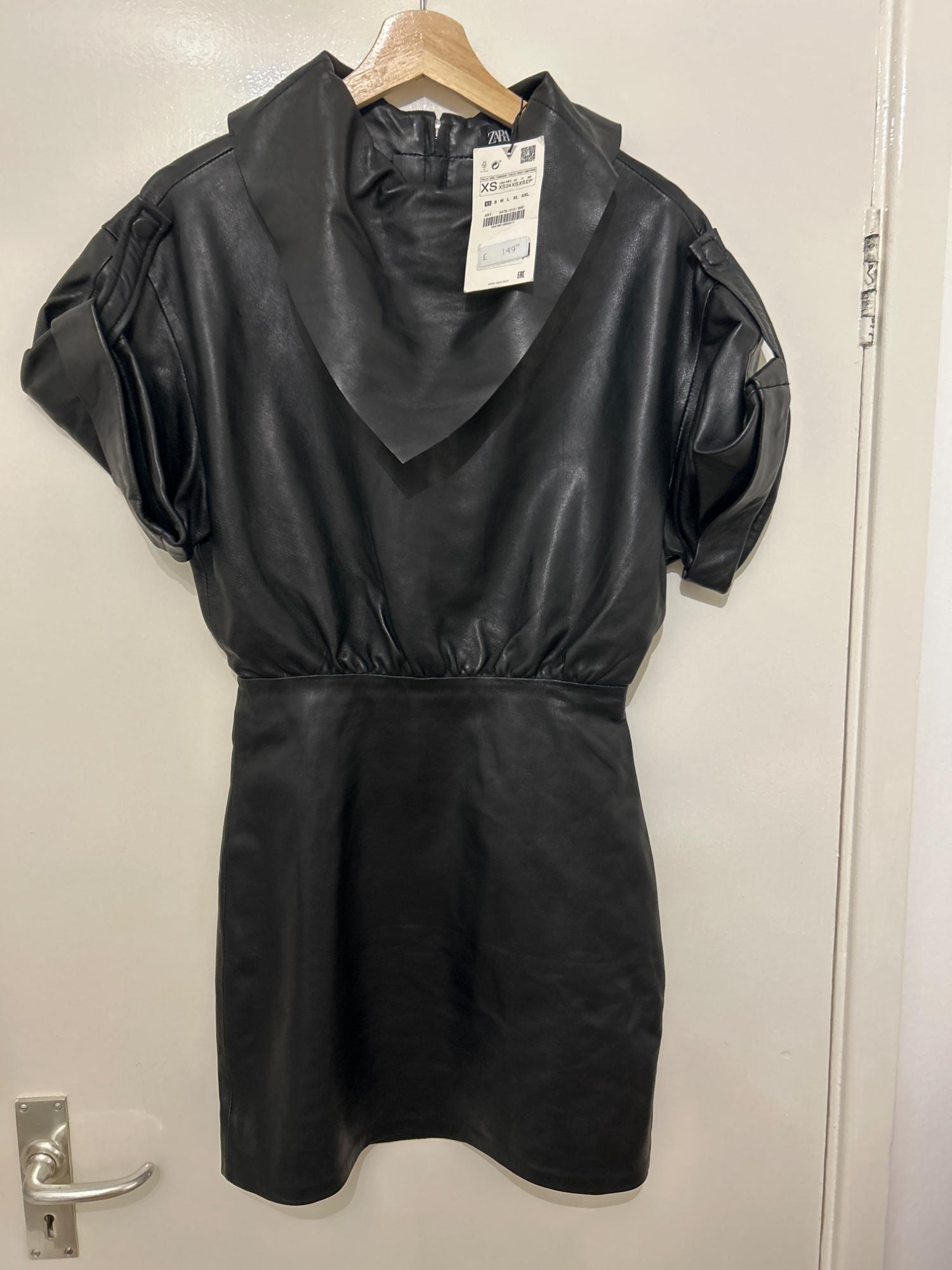 LEATHER DRESS WITH SCARF DETAIL