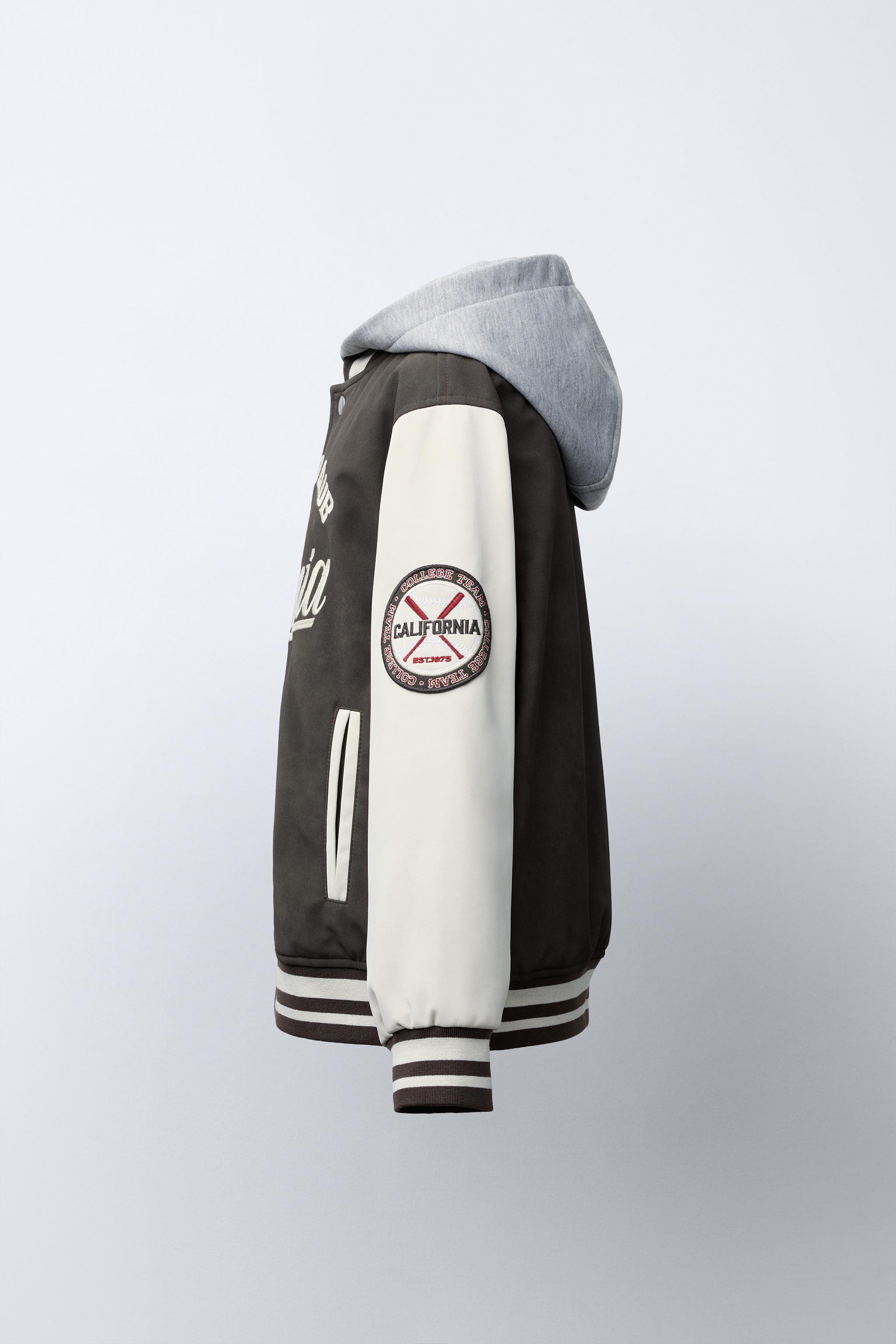 BLOUSON BOMBER À CAPUCHE MATIÈRE SYNTHÉTIQUE