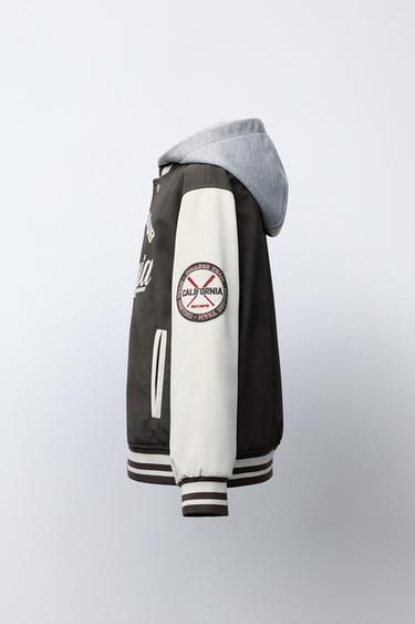 BOMBER JACKET WITH HOODIE AND FAUX LEATHER SLEEVES - Brown by Zara - Image 3