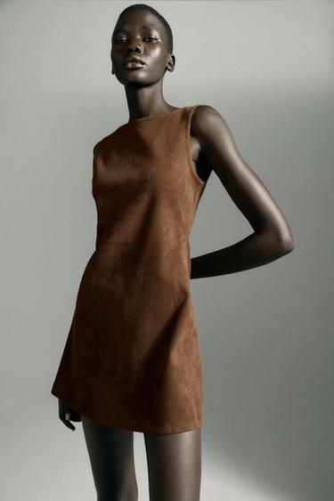 VESTIDO CURTO EFEITO SUEDE - Caramelo da Zara