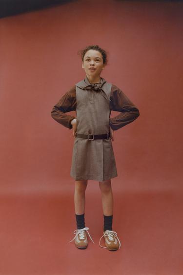 Zara PLAID PINAFORE DRESS WITH DETACHABLE SCARF - taupe brown