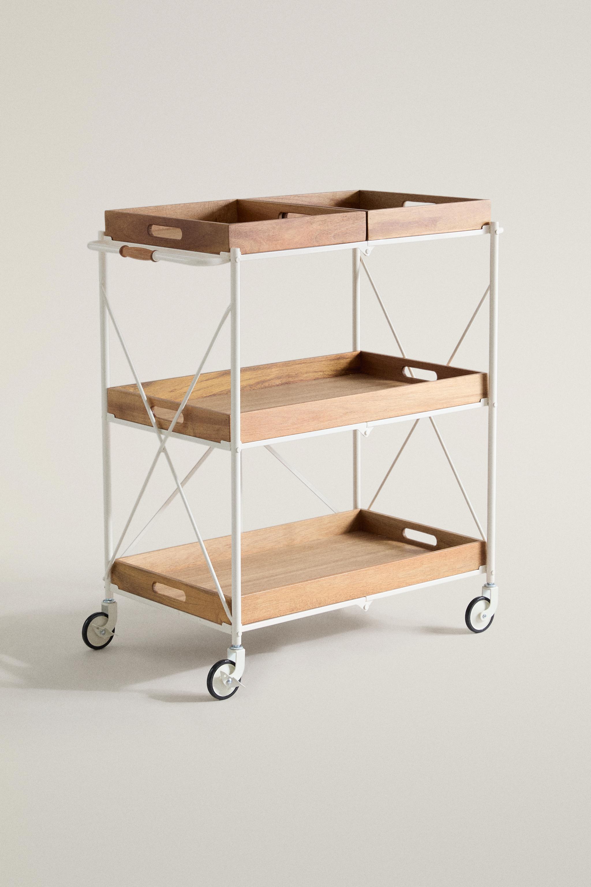 FOLDABLE METAL AND WOOD WAITER TROLLEY - Light beige | ZARA United
