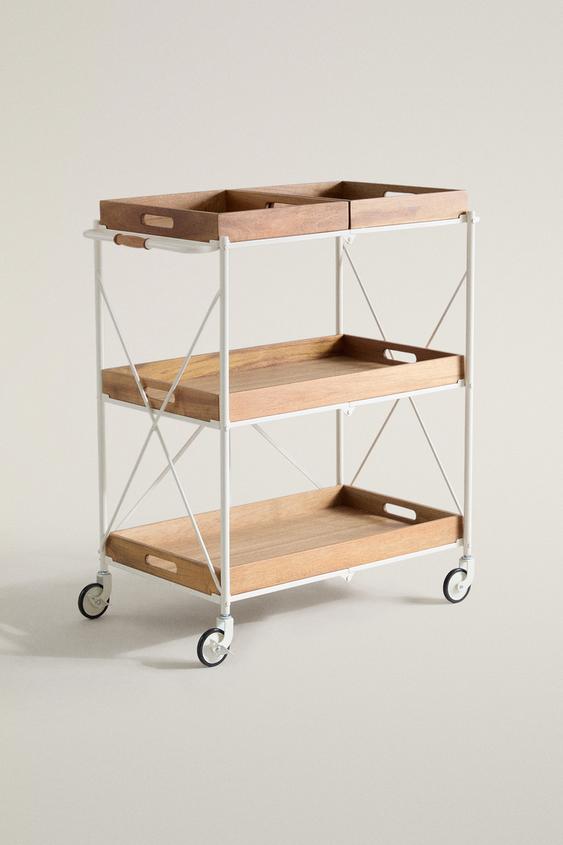 FOLDABLE METAL AND WOOD WAITER TROLLEY - Light beige by Zara - Image 0