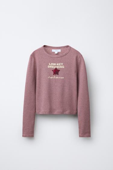CAMISETA RAYAS ESTAMPADO - Rosa de Zara - Imagen 0