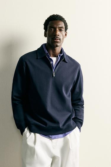 SUDADERA POLO INTERLOCK CREMALLERA - Marino de Zara