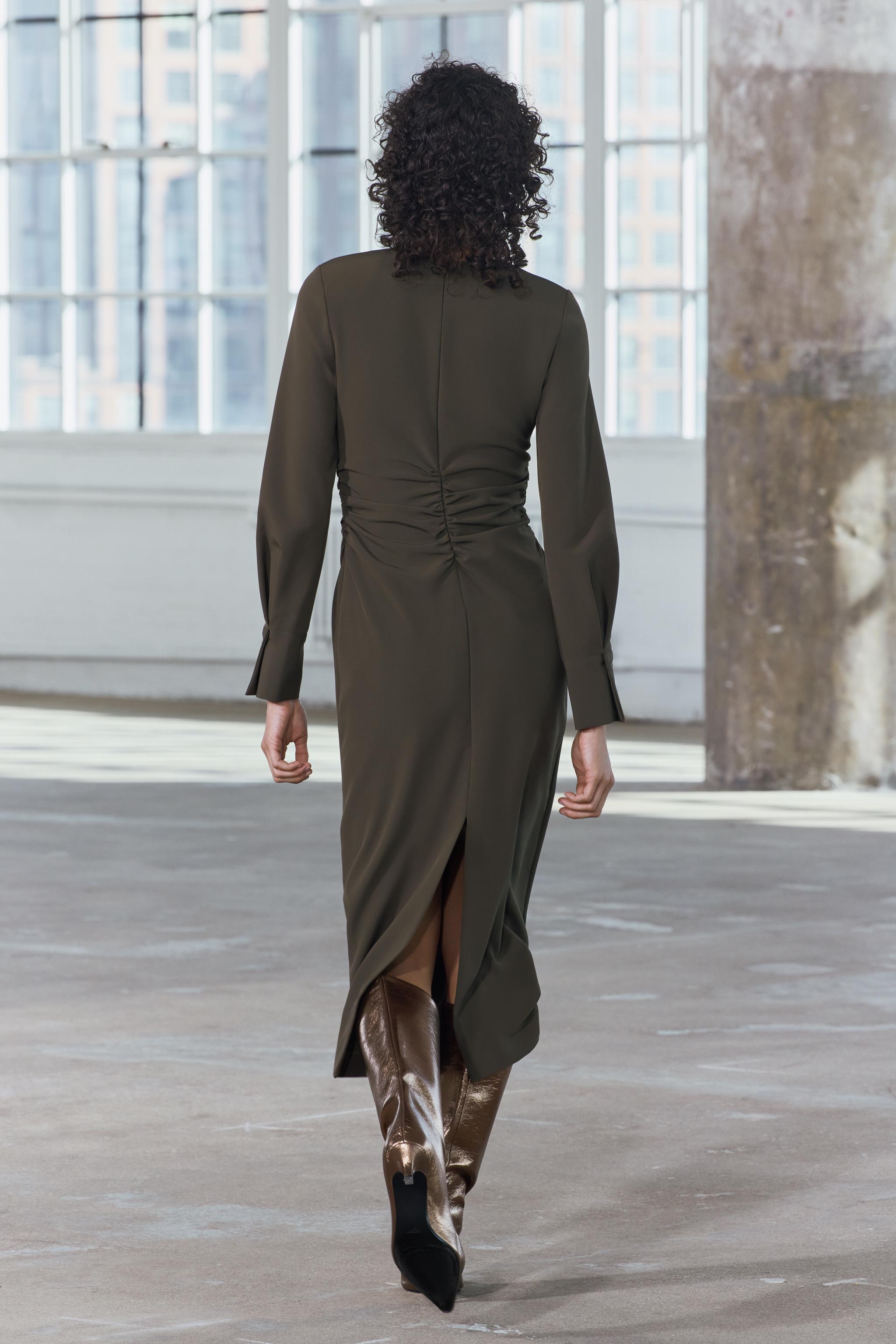 ZW COLLECTION DRAPED MIDI DRESS - Dark khaki | ZARA South Africa