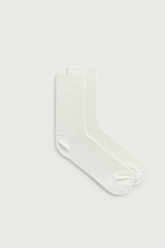 CALCETINES RIB MEZCLA ALGODÓN - Blanco roto de Zara - Imagen 0