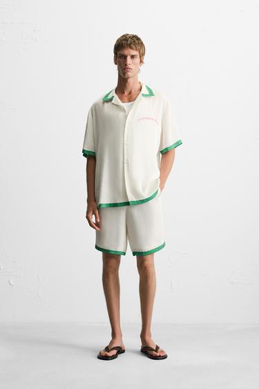 CONTRAST STRIPE SATIN SHIRT - Green by Zara