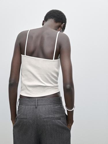 Zara Strappy knit top with lace trim - Oyster-white