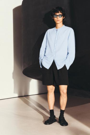 Zara 寬鬆版黏膠纖維/亞麻百慕達短褲 - 黑色