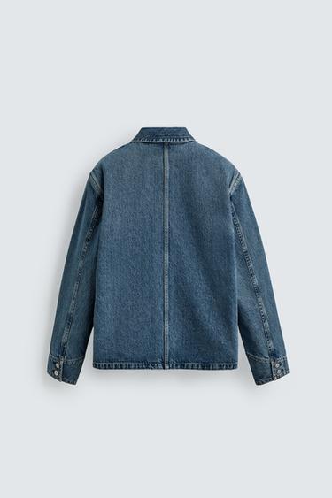Zara RELAXED FIT DENIM JACKET WITH POCKETS - Mid-blue