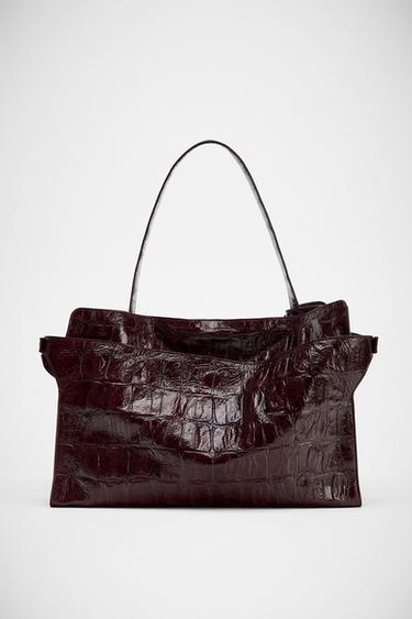 حقيبة CITY كبيرة جلدية بتأثير بارز - بنفسجي خوخي الخاص بـ Zara