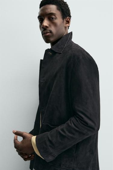 SUEDE LEATHER OVERSHIRT - Navy blue by Zara - Image 5