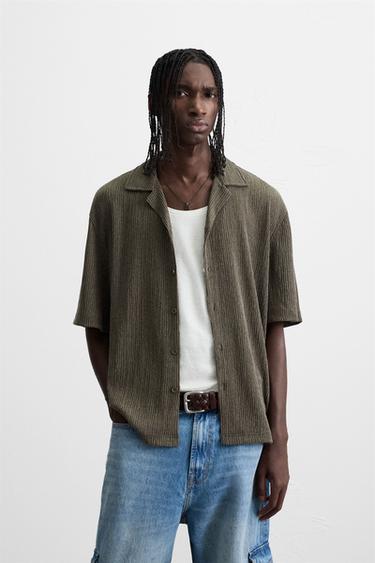 Zara WRINKLED EFFECT TEXTURED SHIRT - Green