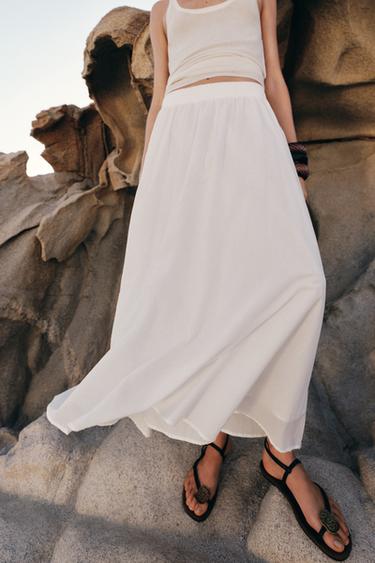 Zara LAYERED MIDI SKIRT - White