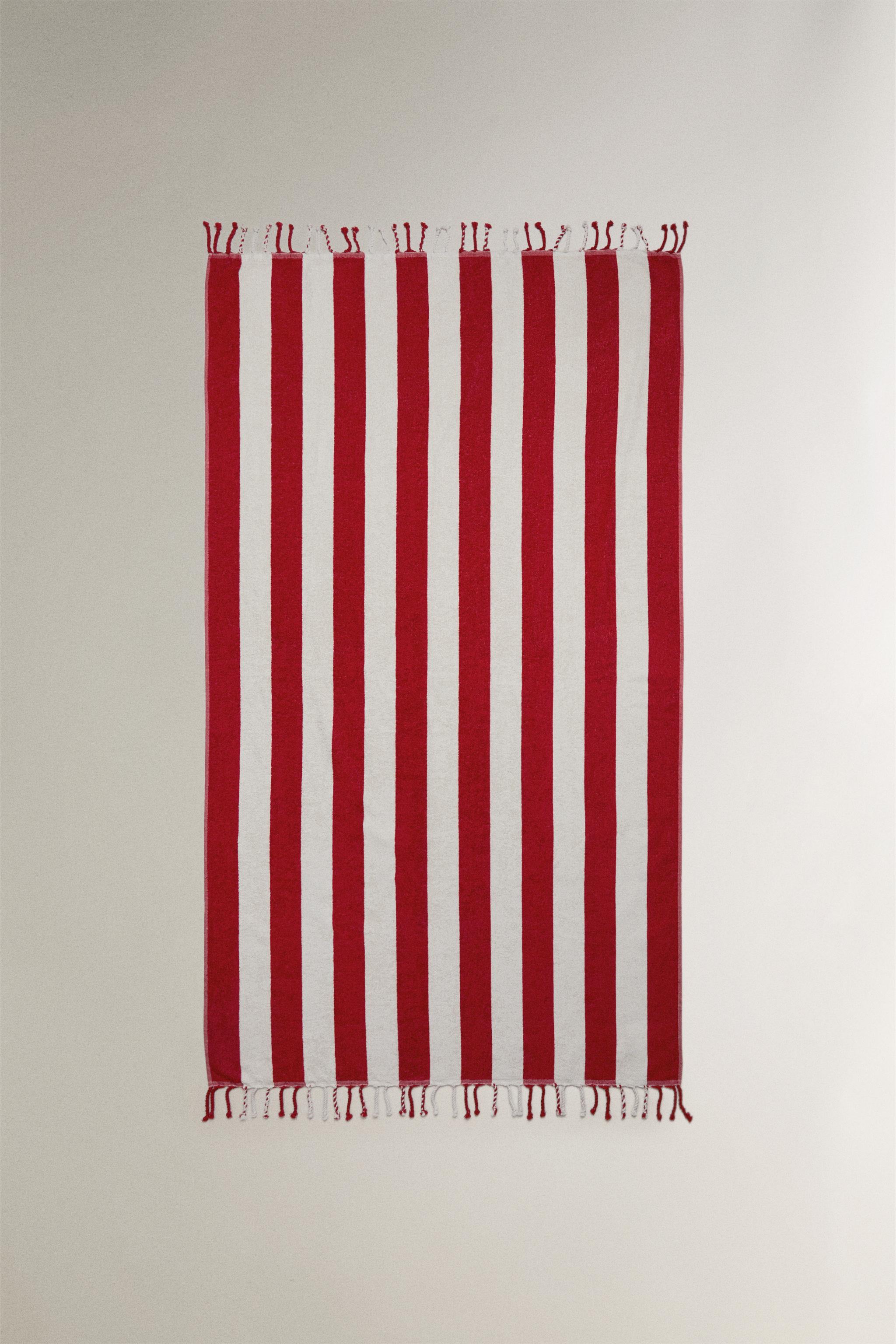 STRIPED BEACH TOWEL WITH FRINGE