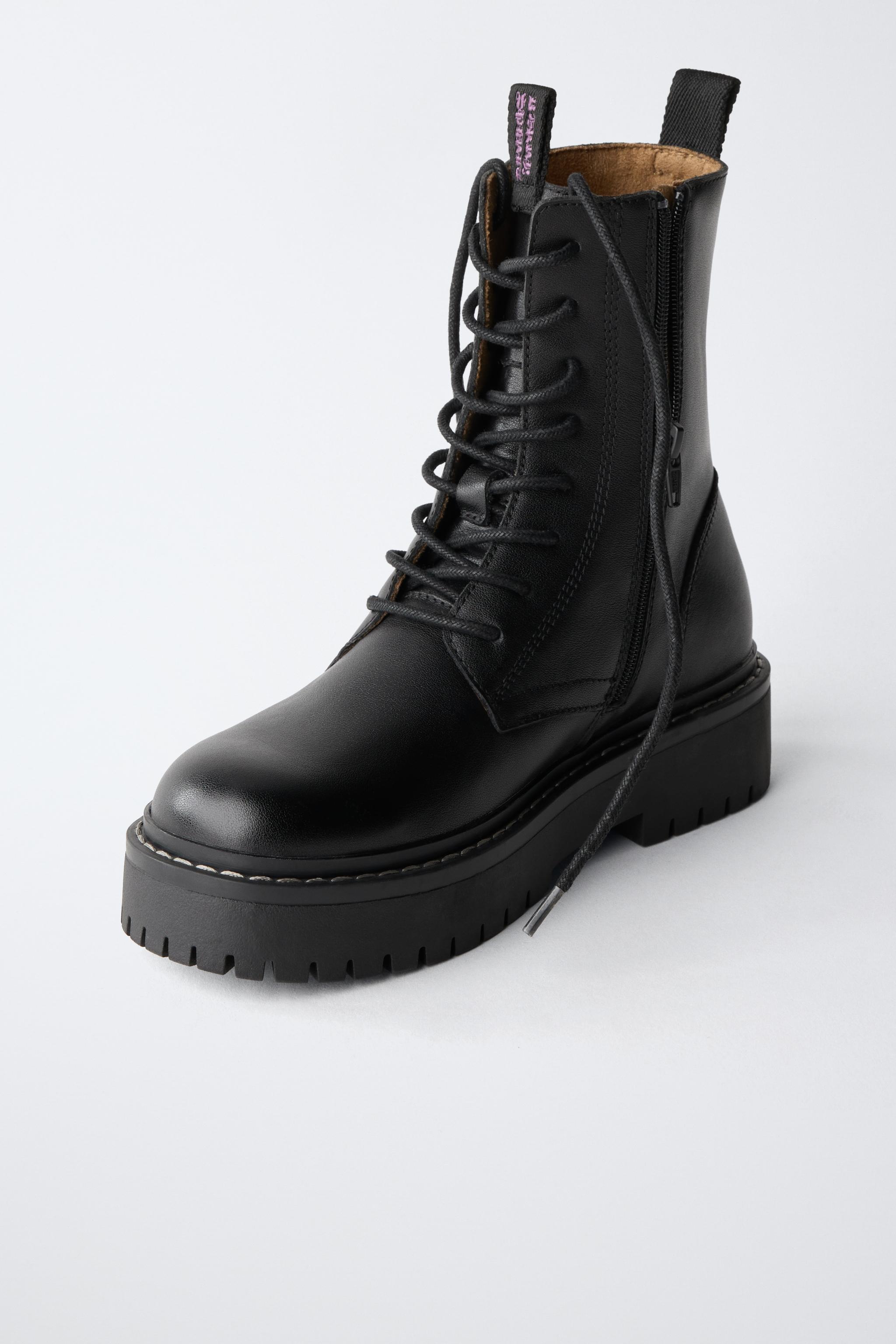LEATHER LACE-UP ANKLE BOOTS