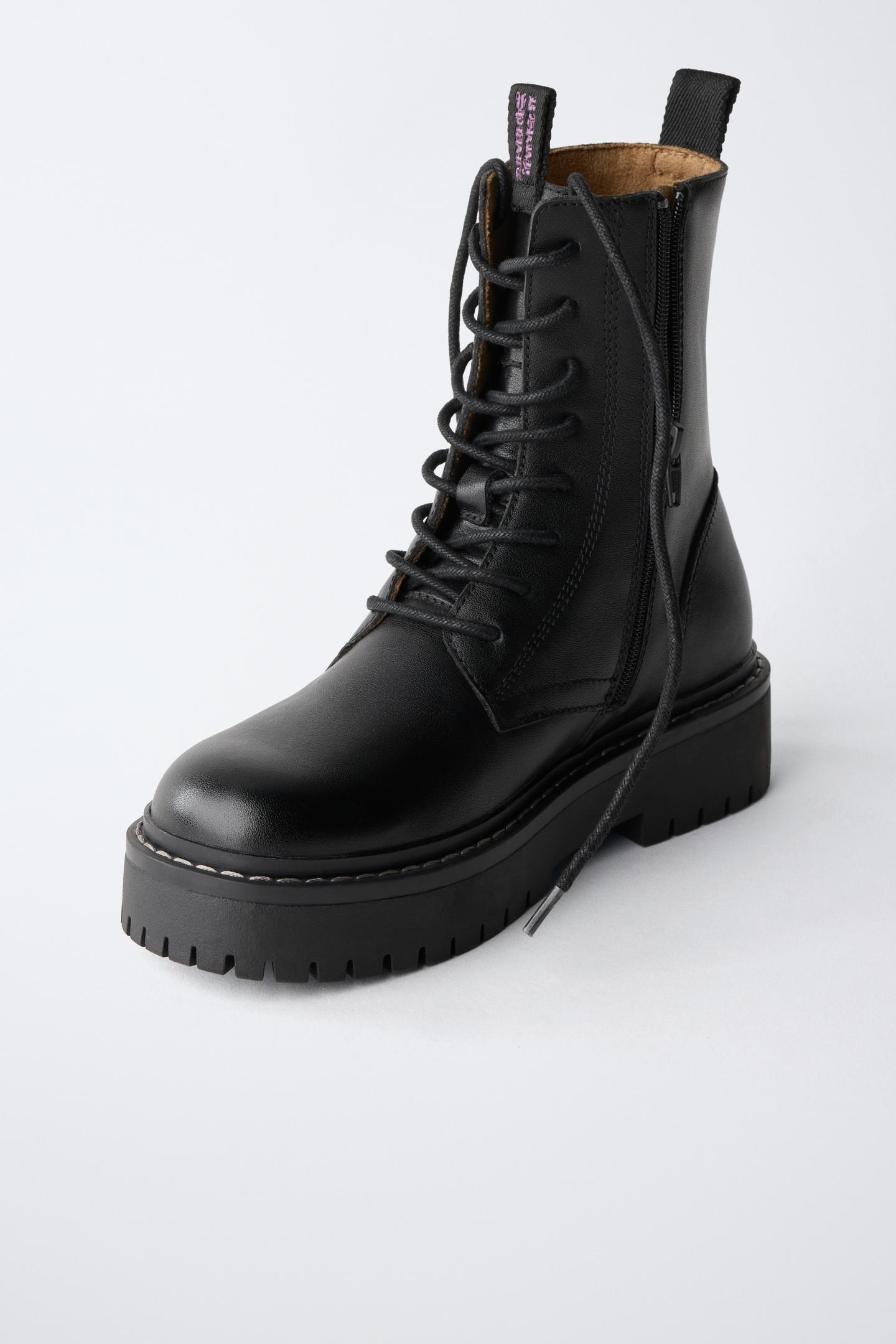 Детские ботинки Zara Leather Lace-Up Ankle, цвет: Чёрный — фото 3