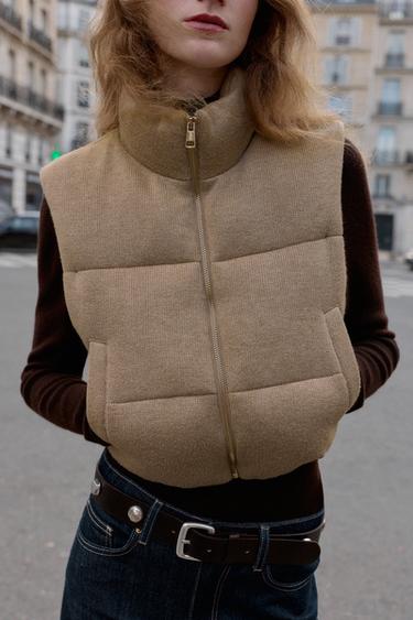 SHORT KNITTED PUFFER GILET - camel by Zara - Image 1