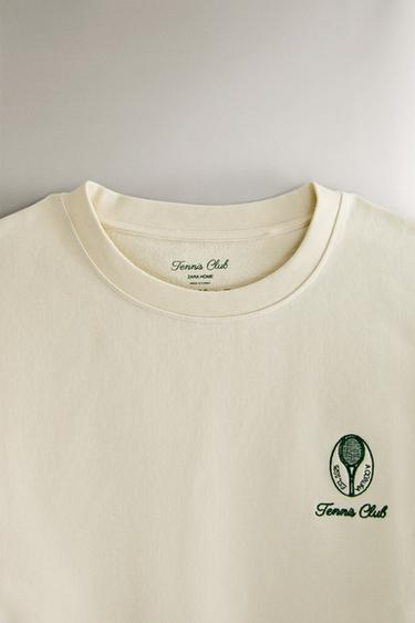 COTTON TENNIS SWEATSHIRT - Ecru / Green by Zara - Image 1