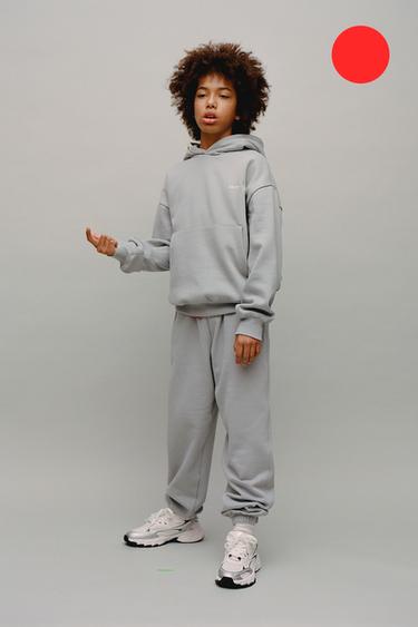 Zara PLUSH SWEATSHIRT AND JOGGER PANTS SET WITH TEXT - Light gray