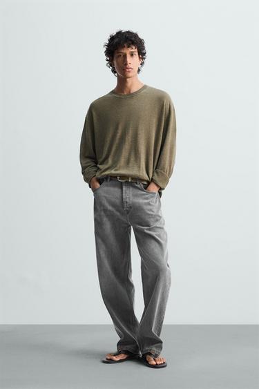 JERSEY LIGERO 100% LINO - Marrón / Verde de Zara - Imagen 0