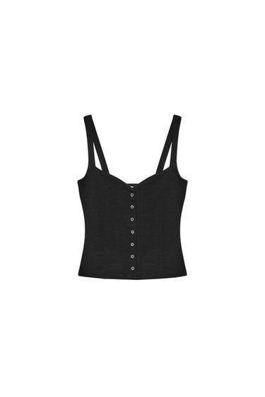 SWEETHEART NECKLINE TOP WITH BUTTONS - Black by Zara