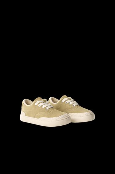 Zara LEATHER SNEAKERS - Khaki Green