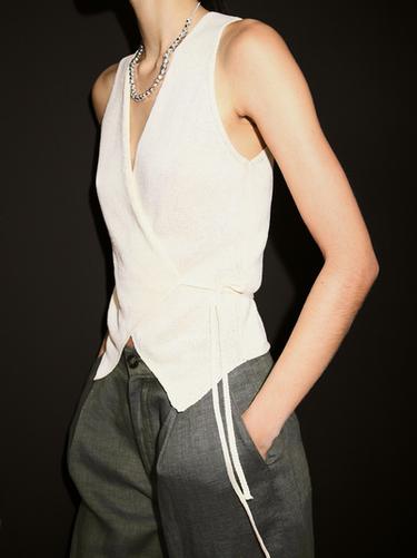 Zara Knit crossover waistcoat with drawstring - Biscuit
