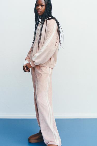 VELVET WIDE-LEG TROUSERS WITH CONTRAST STRIPES - Pink by Zara