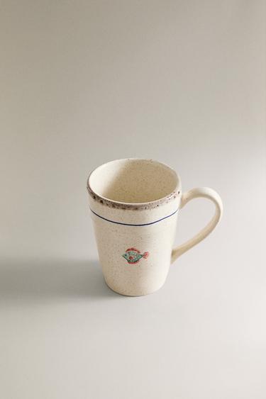 STONEWARE FISH MUG - Blue/White by Zara - Image 1