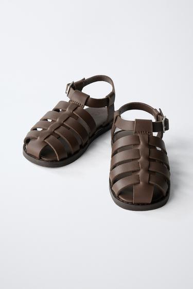 RIEMCHENSANDALETTE AUS LEDER MIT SCHNALLE - Braun von Zara