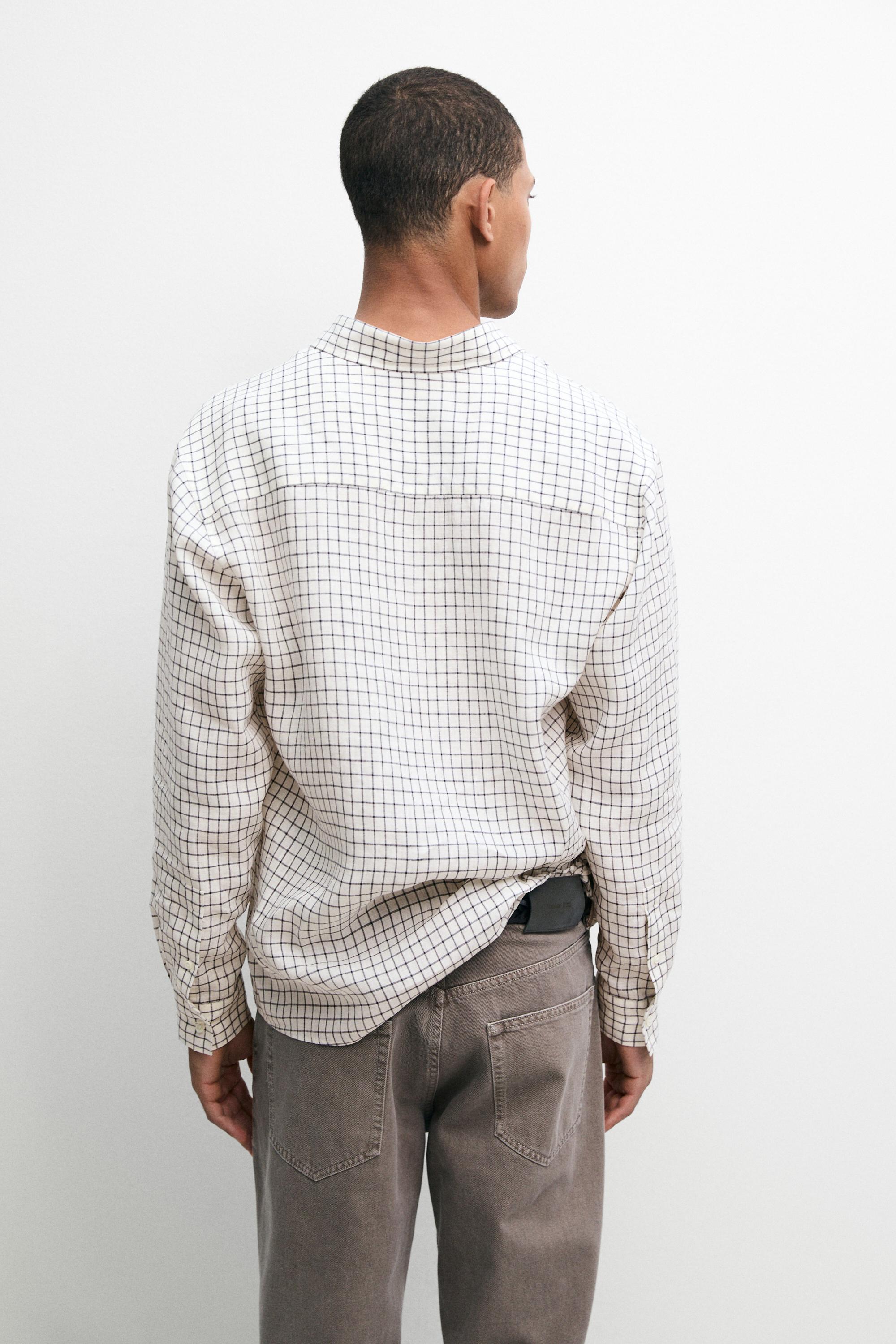 100% linen regular-fit check shirt