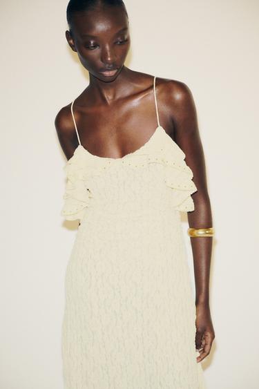 STUDDED LACE DRESS - Yellow by Zara