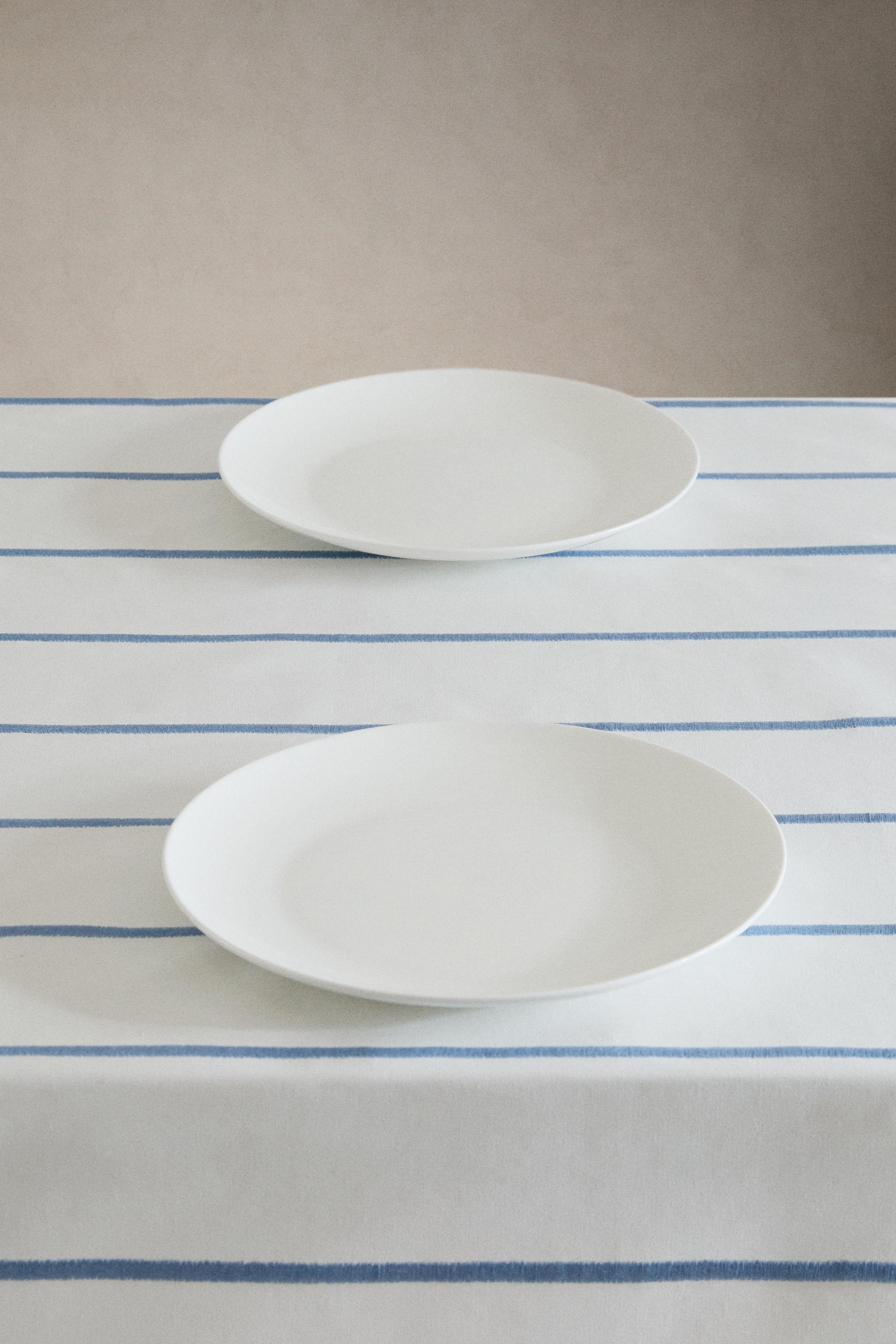EMBROIDERED STRIPE TABLECLOTH — Blue / White (alternate view)