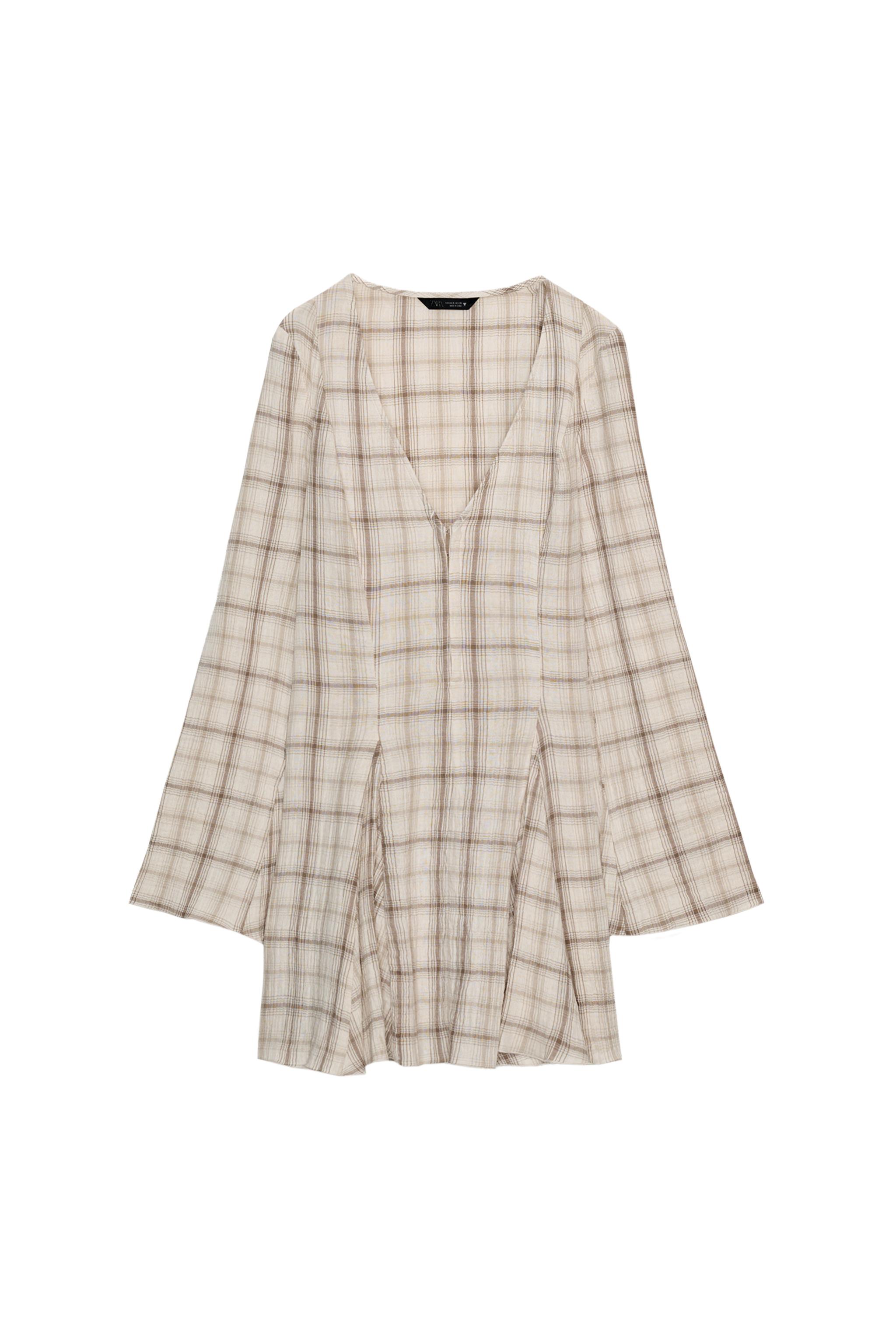 Zara - Short Plaid Dress - Ecru / Beige - L - Woman Zara - Short Plaid Dress - Ecru / Beige - L - Woman
