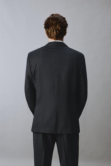 VESTE DE COSTUME À CARREAUX 100 % LAINE - Bleu marine de Zara - Image 2