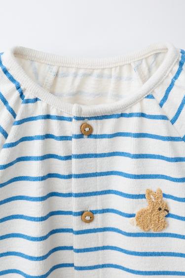 STRIPED JUMPSUIT WITH EMBROIDERED BUNNY - Blue by Zara - Image 2